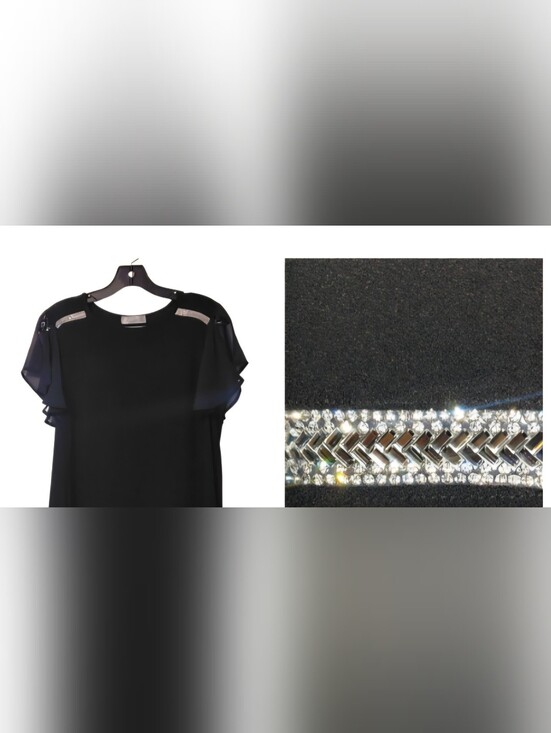 89th & Madison Tops - Small Petite Baguette Rhinestones Chiffon Black Evening Wear Top 89th + Madison